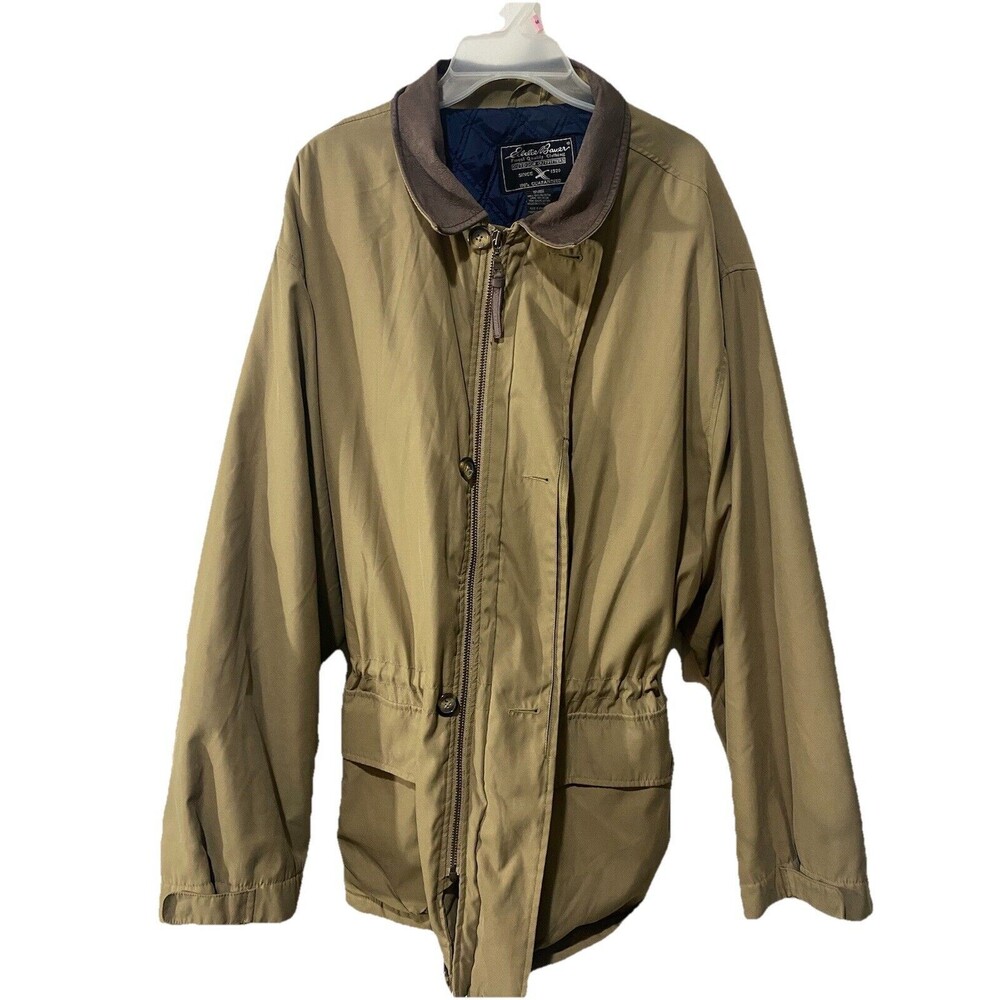Men’s Eddie Bauer Khaki Tan Brown Zip Field Outdoor Jacket Coat Sz XXL